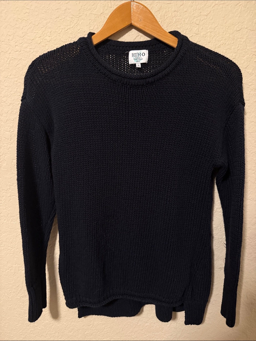 HIHO Women's Navy Blue Crewneck Knit Sweater - Lightweight Rib Detail